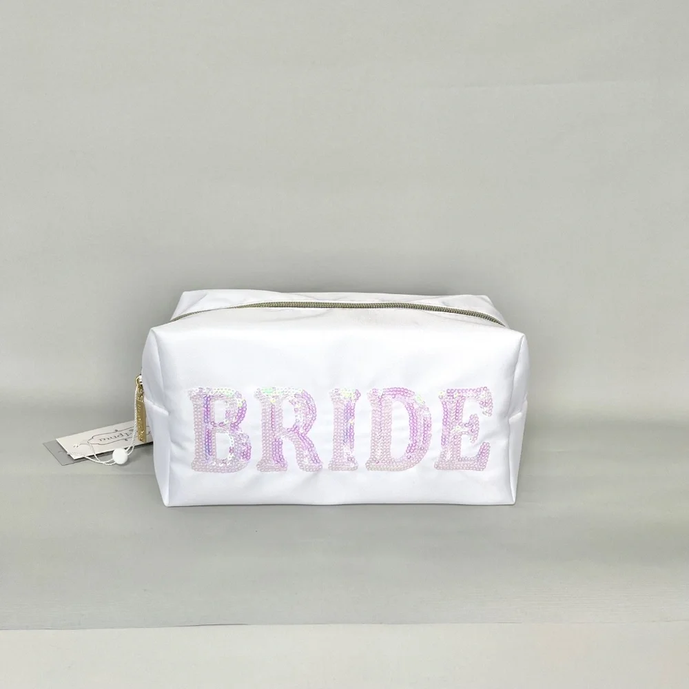 Mud Pie White Sequin Bride Cosmetic Bag